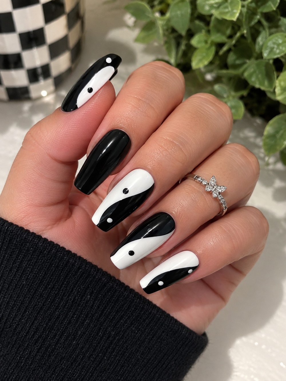Classic Black & White Yin Yang Nail Art - Women Accessories